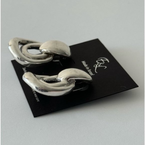 E&L Israel Sterling Silver Statement Double Link Earrings 2in long - Picture 11 of 12